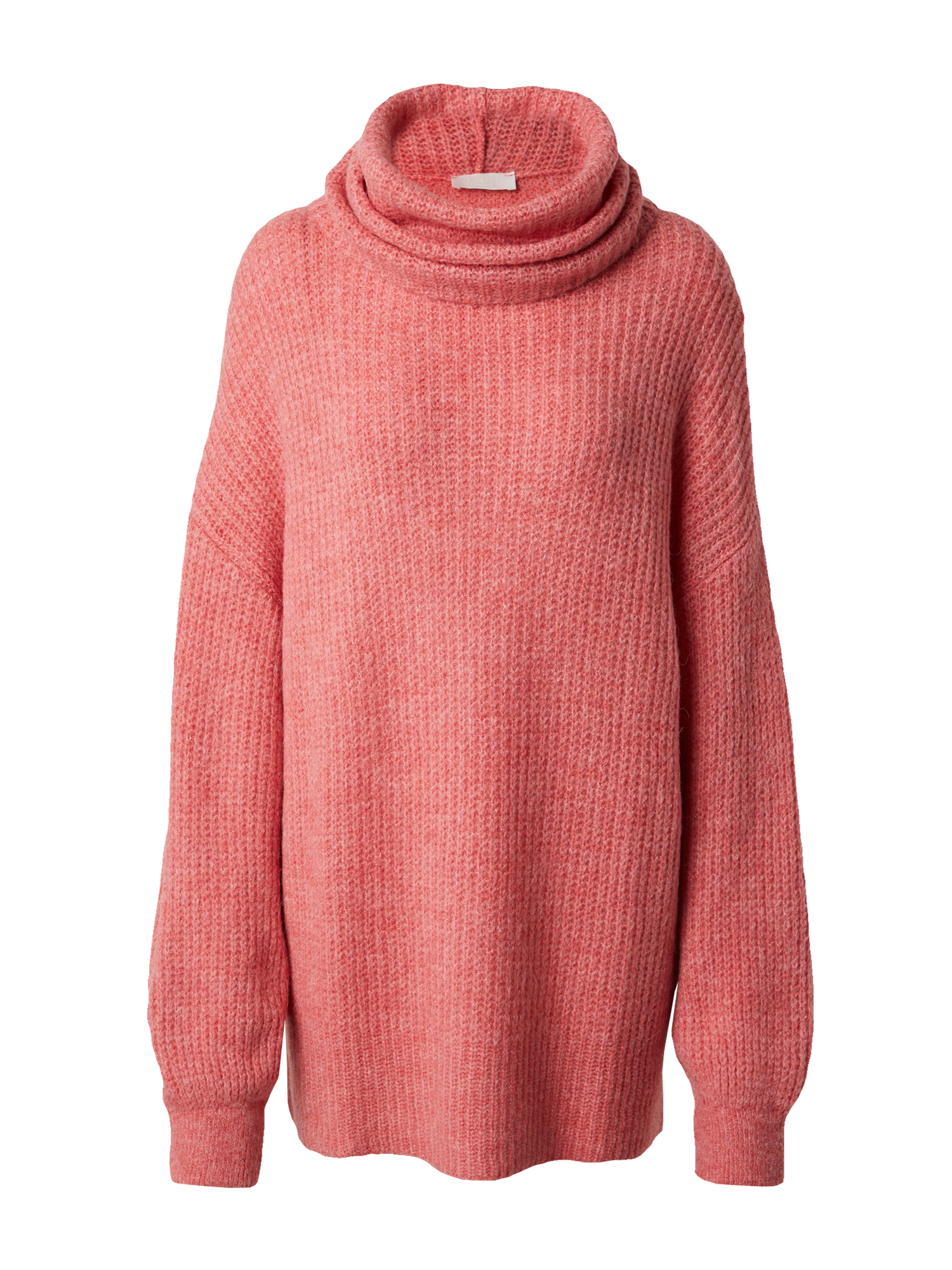 Der Pullover „Juna“ von LeGer by Lena Gercke wird vor einem einfarbigen Hintergrund präsentiert. Dieser gemütliche, übergroße rosa Rollkragenpullover verfügt über Rippstrickdetails, Langarmärmel und eine lockere Passform für einen bequemen und stilvollen Look.