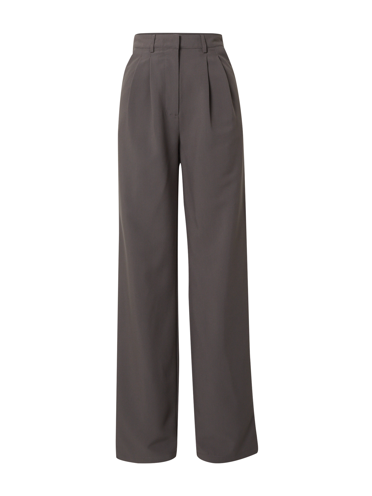 Die Elena Pants Tall von LeGer by Lena Gercke sind hoch taillierte, weit geschnittene dunkelgraue Hosen mit Bügelfalten vorne und klarem Saum, die für eine schicke und elegante Silhouette geschnitten sind – ein typisches Lang-Design mit Gürtelschlaufen für zusätzlichen Stil.