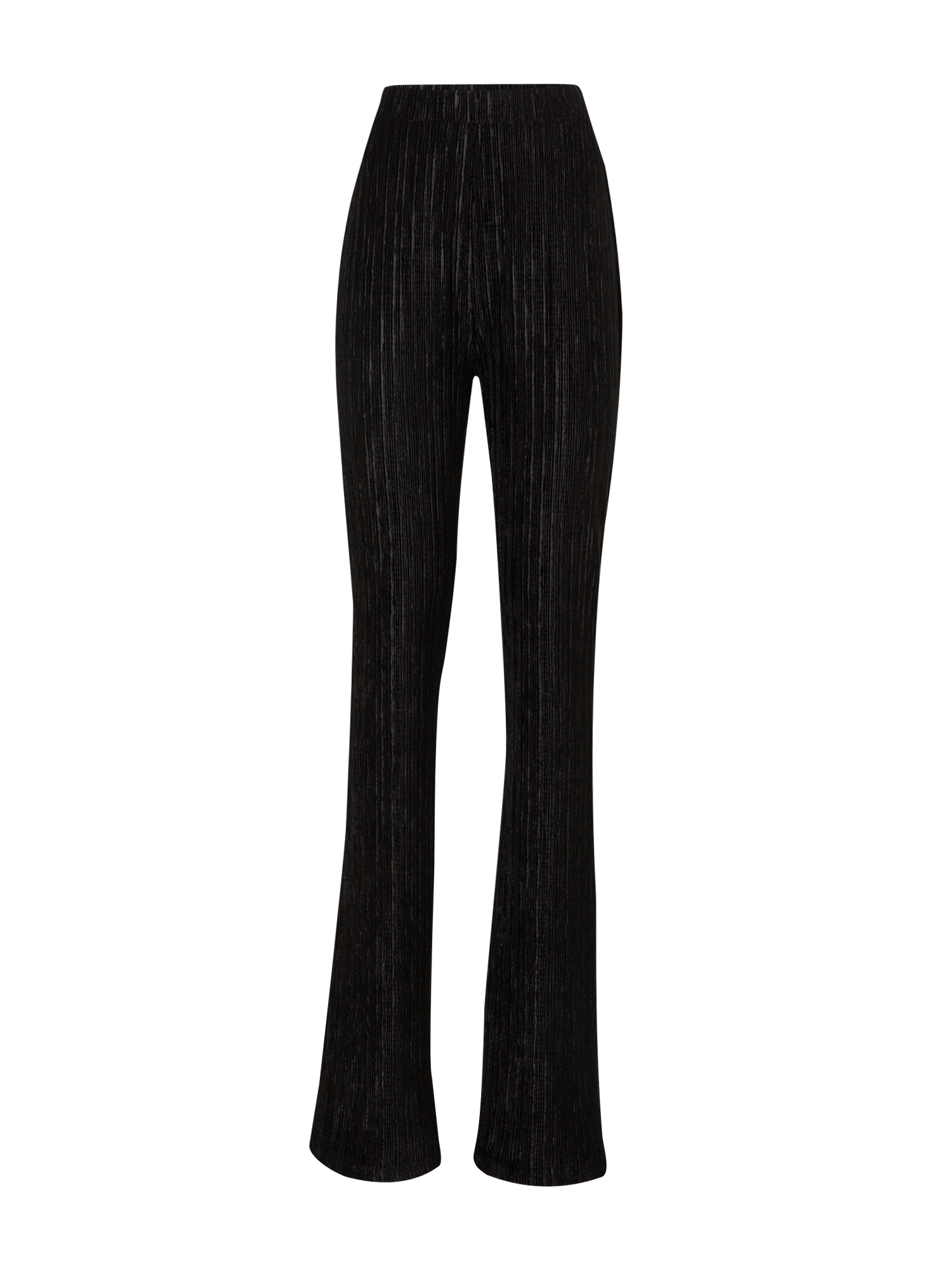 Das Bild zeigt die Hose „Marle Tall“, eine schwarze, hoch taillierte Damenhose von LeGer by Lena Gercke. Sie ist lang, hat ein leicht ausgestelltes Bein und weist eine dezente vertikale Rippstruktur auf. Der Stoff wirkt weich und leicht glänzend, was der Marle Tall Hose einen eleganten Look verleiht.